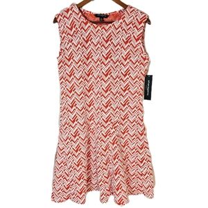 Sharagano Chevron Fit and Flare Dress Women's 10 Orange Stretch Mod Retro Summer